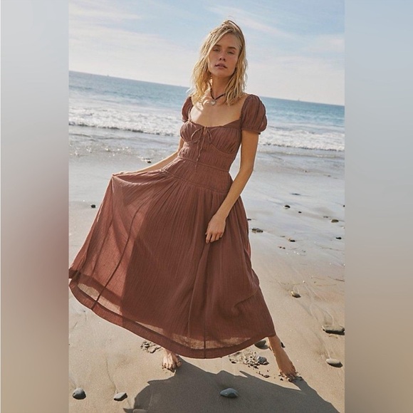 Free People Feeling Bonita Strappy Back Maxi Dress in Mocha Slice Size Small NWT - Picture 1 of 12